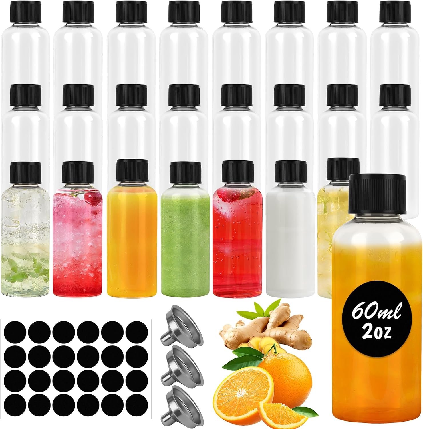 24 stuks 60 ml kleine flessen om te vullen, plastic mini-shotflessen, herbruikbare borrelflessen, voor feestjes en - ShopVlot
