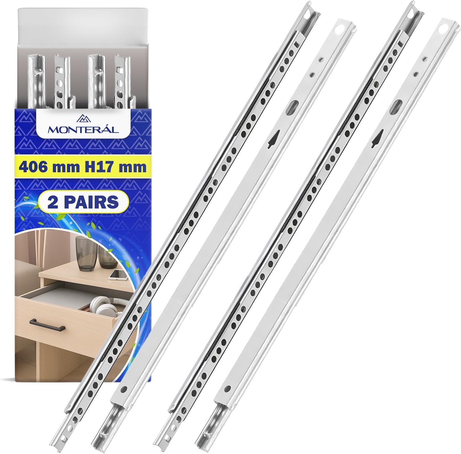 Schuifrails voor laden 406 mm - telescopische ladegeleiders - gedeeltelijk uittrekbaar 306 mm - eenvoudig te monteren - ShopVlot