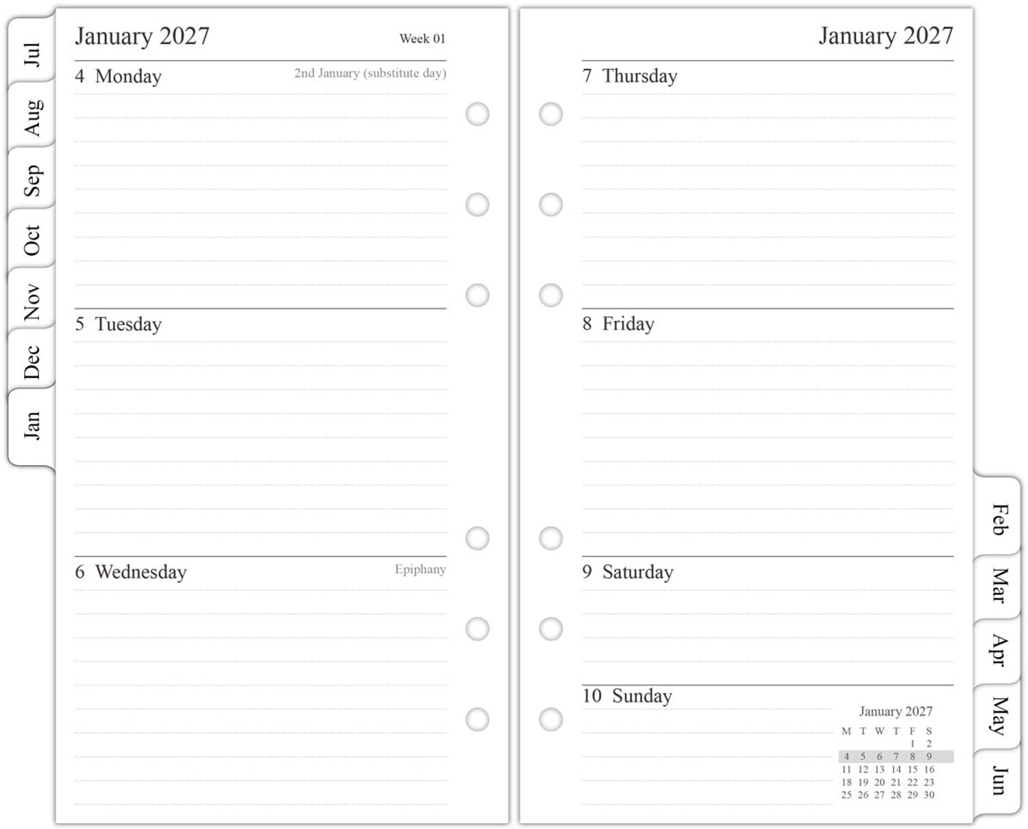 Orgnizme 26-27 Middeljaardagboek navulling Persoonlijk formaat, week op twee pagina's, juli 2026 - juni 2027, compatibel met Filofax Personal Organize