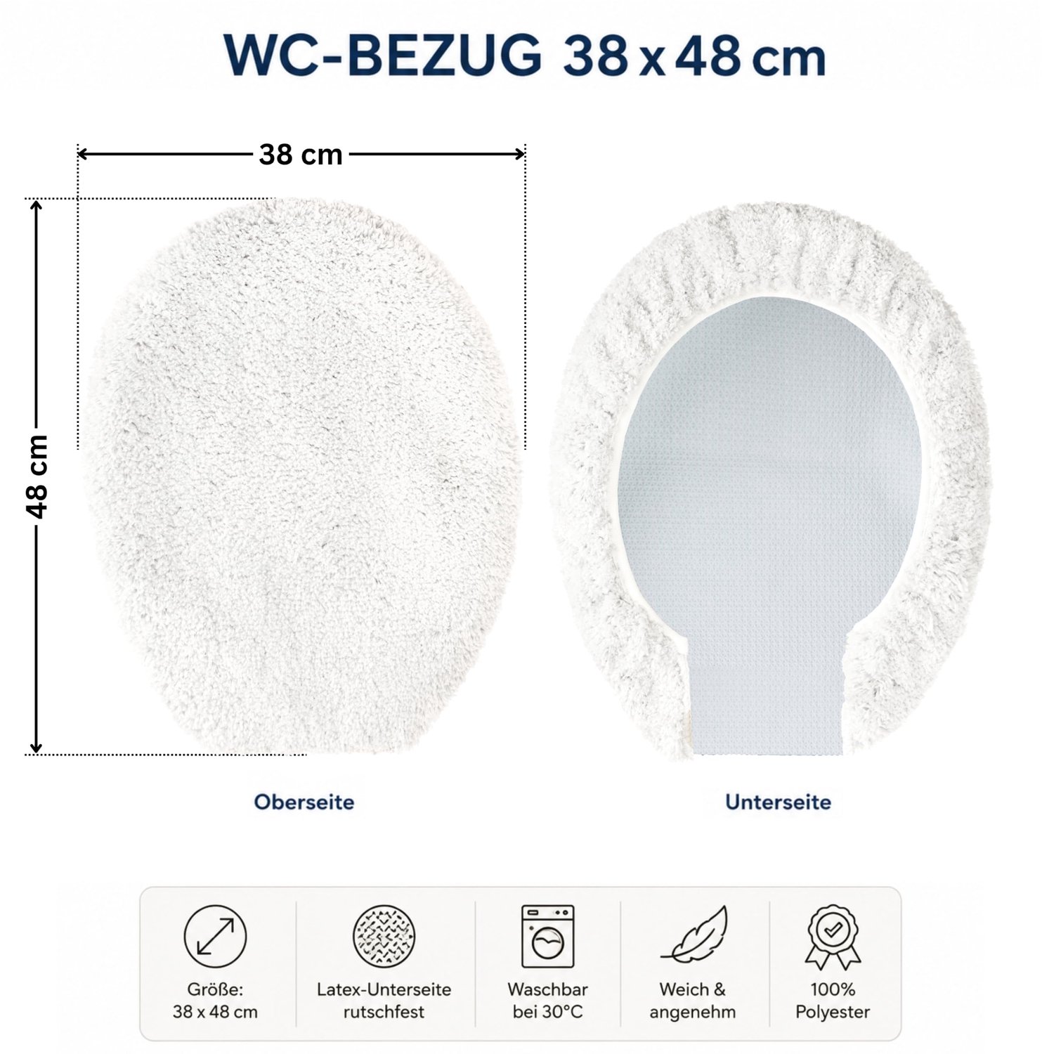 Brandsseller WC-dekselhoes 38x48 cm uitsparing van zachte microvezelstof toiletzitting voor optimaal comfort en stijl wit