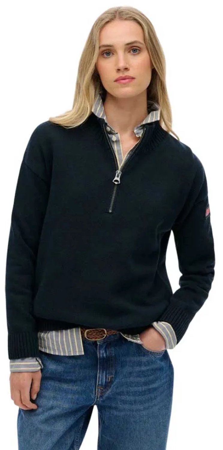 Superdry Slouchy Gebreide Half-Zip Trui Dames Sweaters Marineblauw