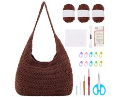 FREEBLOSS DIY Gehaakte Schoudertas Kit Compleet Gehaakte Starter Kit met Video Tutorials voor Beginners Leren Breien Tote Bag Set