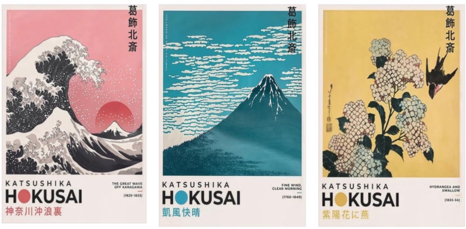 Canvasdecoratie set - 3 niet-ingelijste afbeeldingen 40 x 30 cm - Japans-Scandinavische retrostijl - ShopVlot
