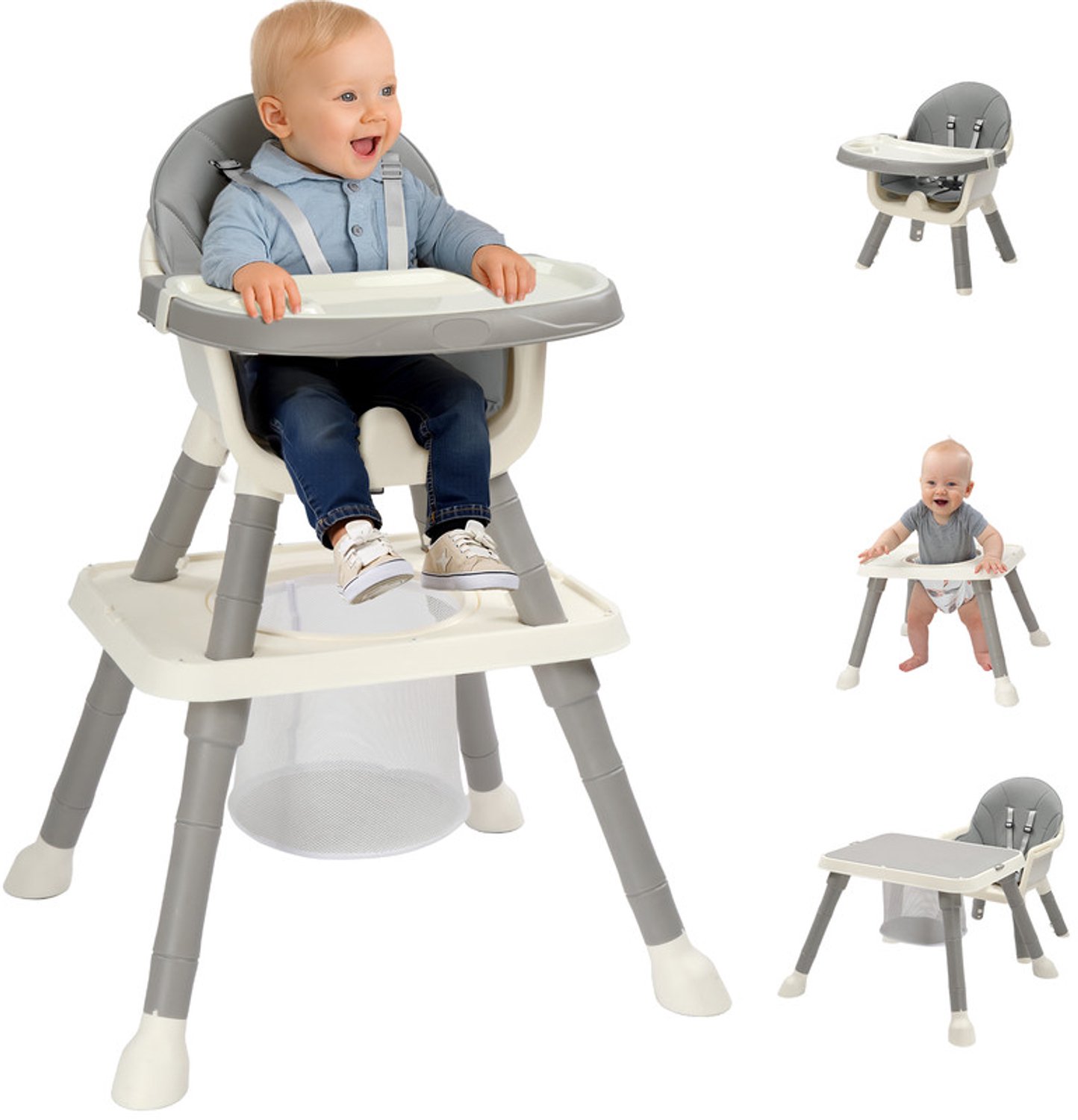 Kinderstoel - LEADZM - Kinderstoel voor baby, 7-in-1 babykinderstoel voor 0 tot 10 jaar - Grijs