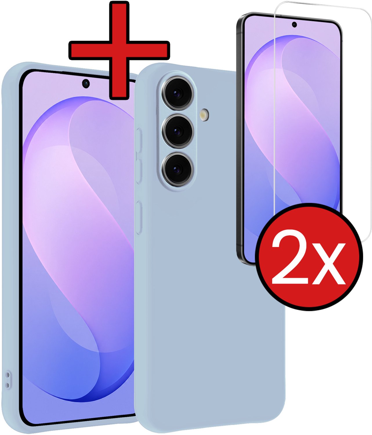 Hoesje - Met 2x Screenprotector - Geschikt voor Samsung Galaxy S26 FE - Sterk & Shockproof - Telefoon Hoes - Back Cover - Siliconen Case - Telefoonhoes - Lichtblauw