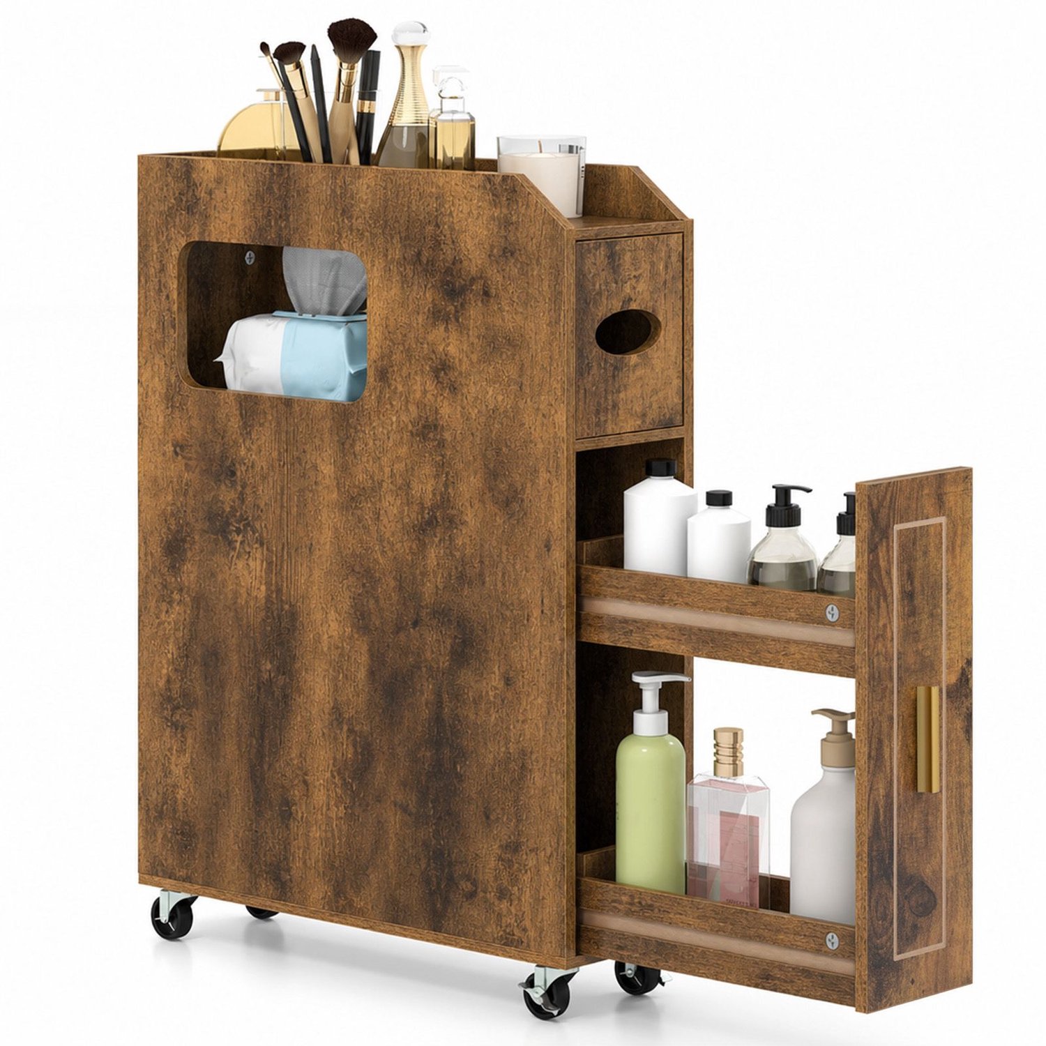 SureDeal® - Badkamerkast - Smalle Kleine Badkast - 16x50x69 cm - Koffiebruin