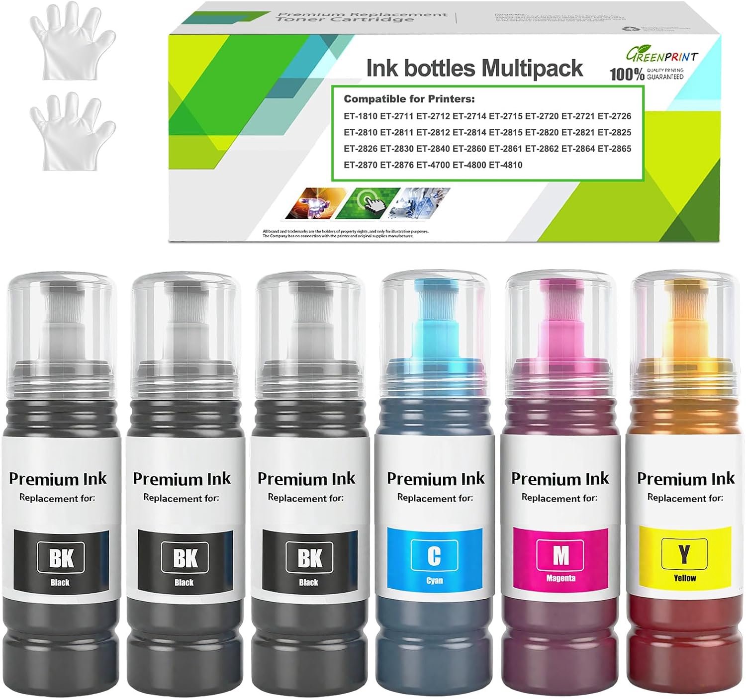 Inktflesjes EPT104 - Meervoudig verpakt - 6 stuks - Vervangende inkt voor diverse printers - ShopVlot