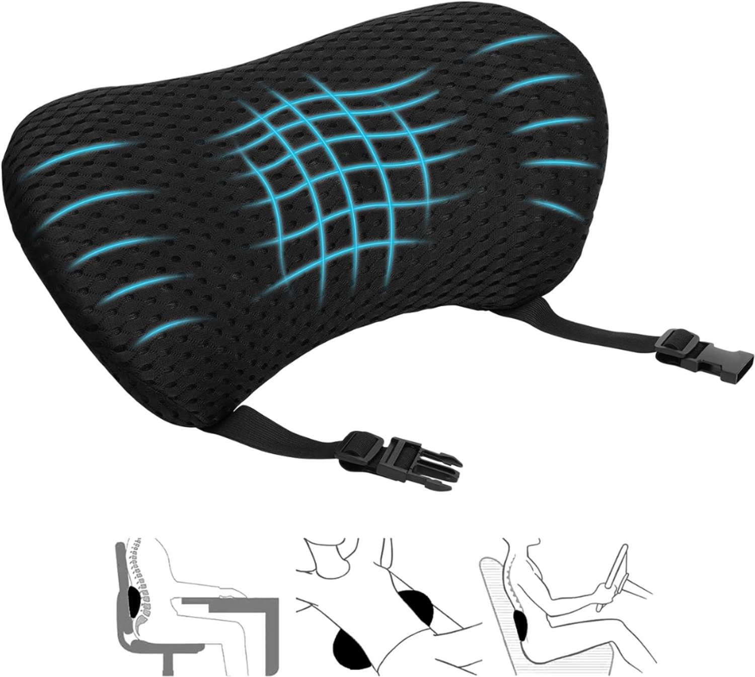 ZRNS® Lendekussen Onderrug - Ergonomisch Rugkussen - Rugsteun Auto & Bureaustoel - Traagschuim