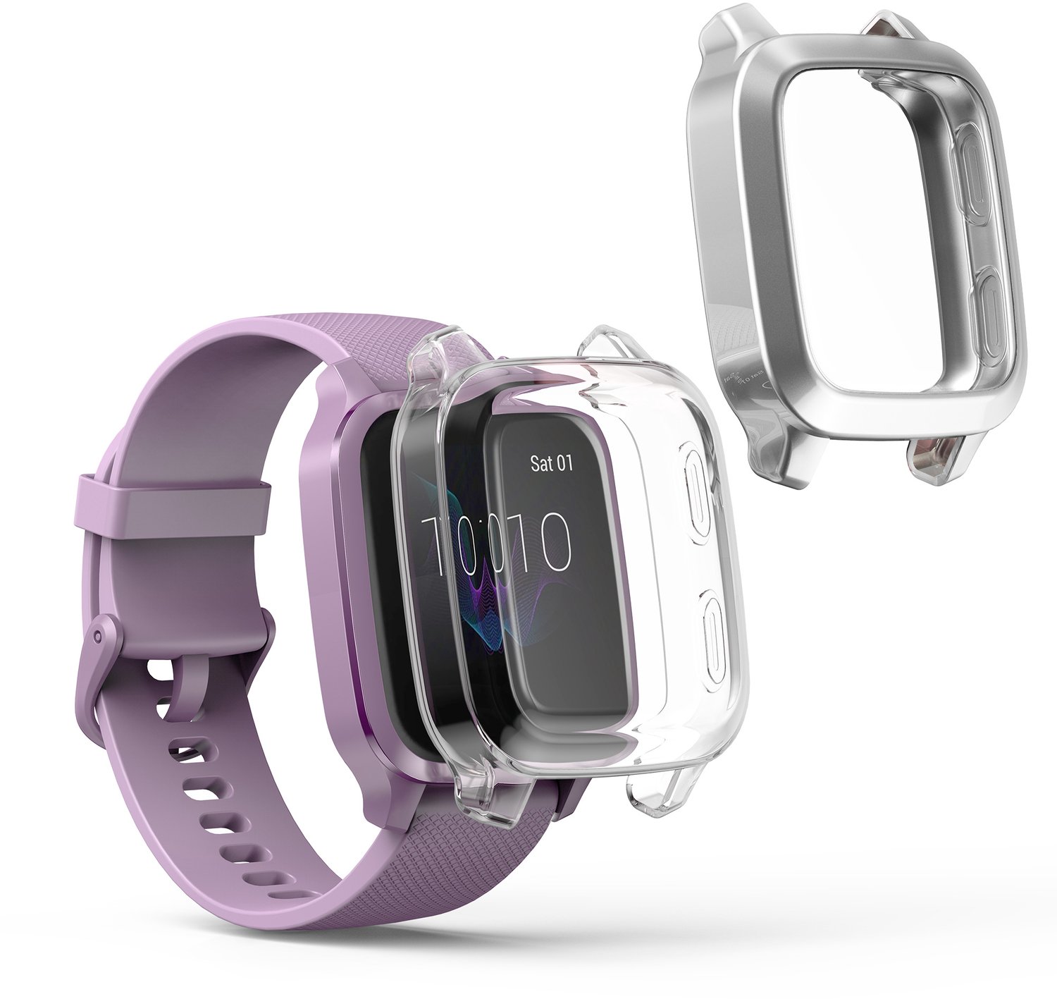 kwmobile 2x smartwatch hoes geschikt voor Garmin Venu Sq Music / Sq hoesje - Siliconen sporthorloge cover - Activity tracker case in transparant / zilver