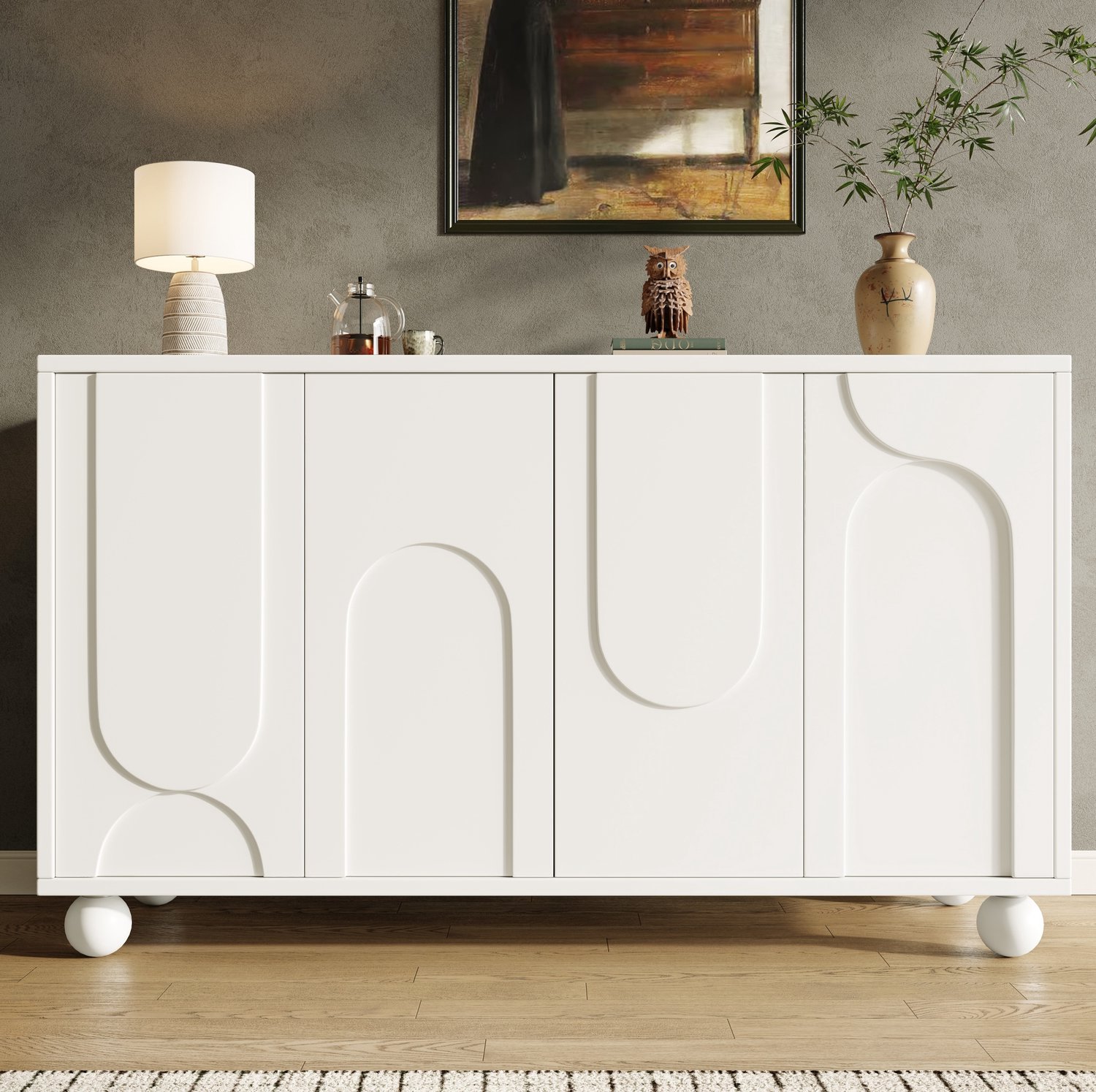 Maisentiel Wit dressoir met crèmekleurige deuren en verstelbare plank - 120 x 35 x 71 cm