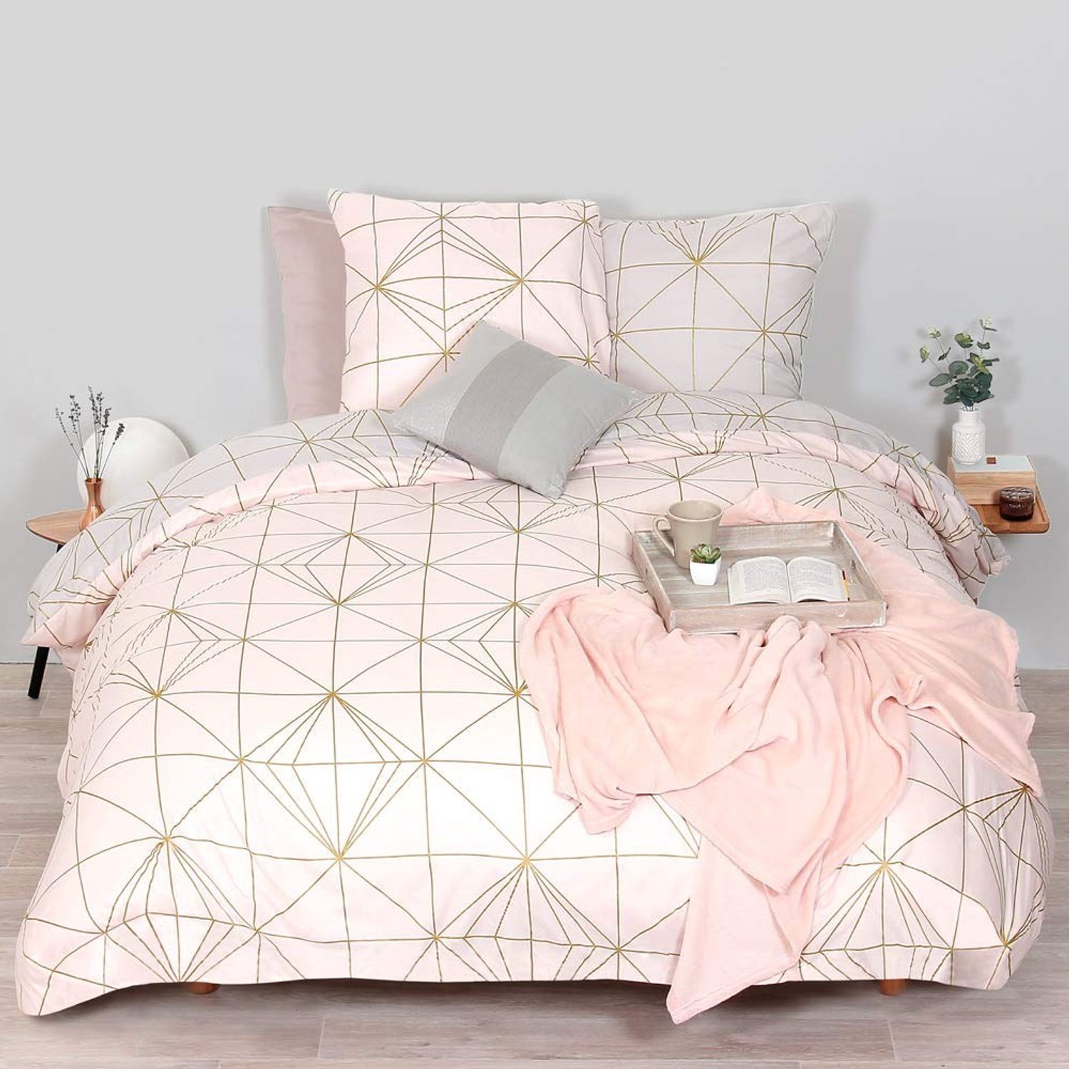 Duraxl Beddengoedset - Dekbedovertrek geometrisch - Roze - 240 x 220 cm