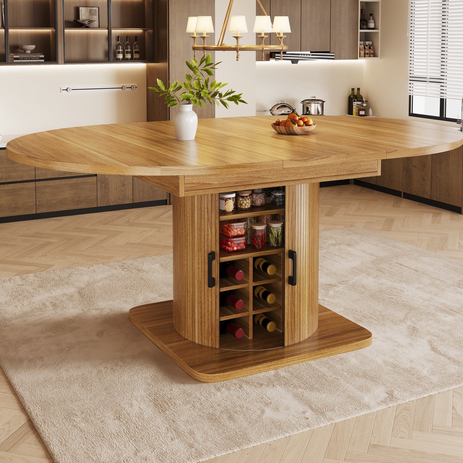 Maisentiel Uitschuifbare eettafel met opbergruimte - 118-158 x 118 cm - donkerbruin
