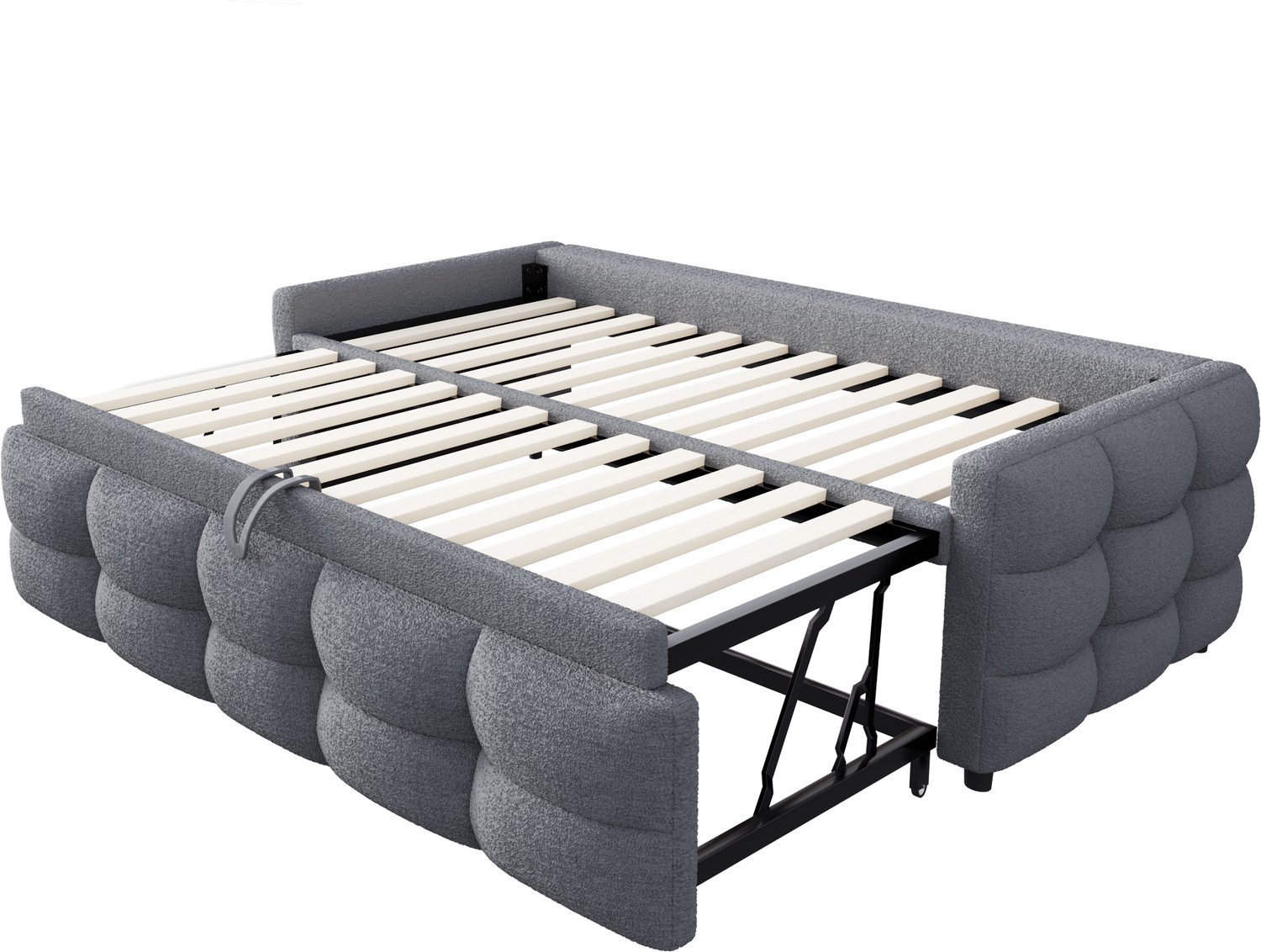MUVANO Uitschuifbaar bed - Slaapbank van teddystof - Met lattenbodem, zonder matras - 90/180 x 190 cm - Logeerbed voor kleine ruimtes - Grijs