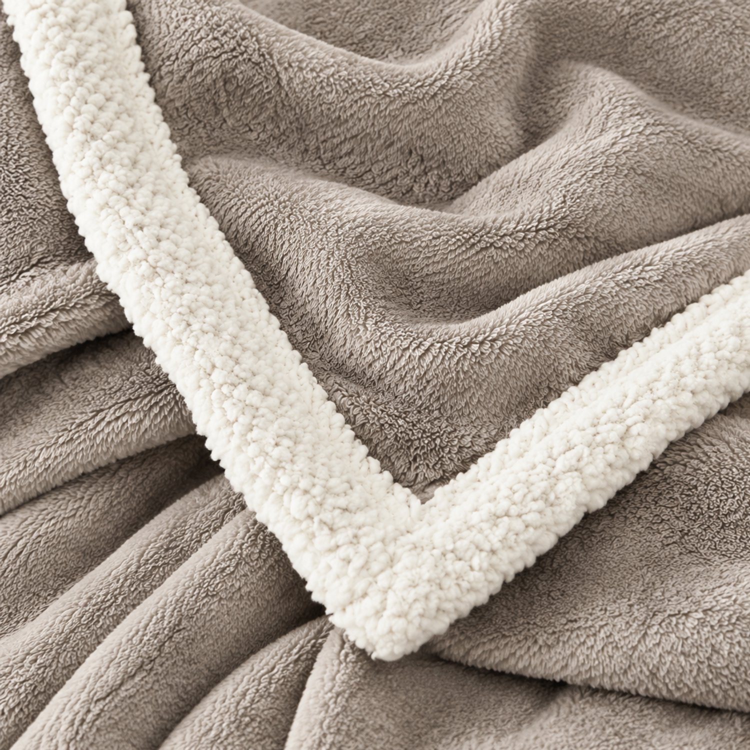 SWGOTA Flanellen deken 120 × 200 cm, khakigrijs, polyester met lichte rand