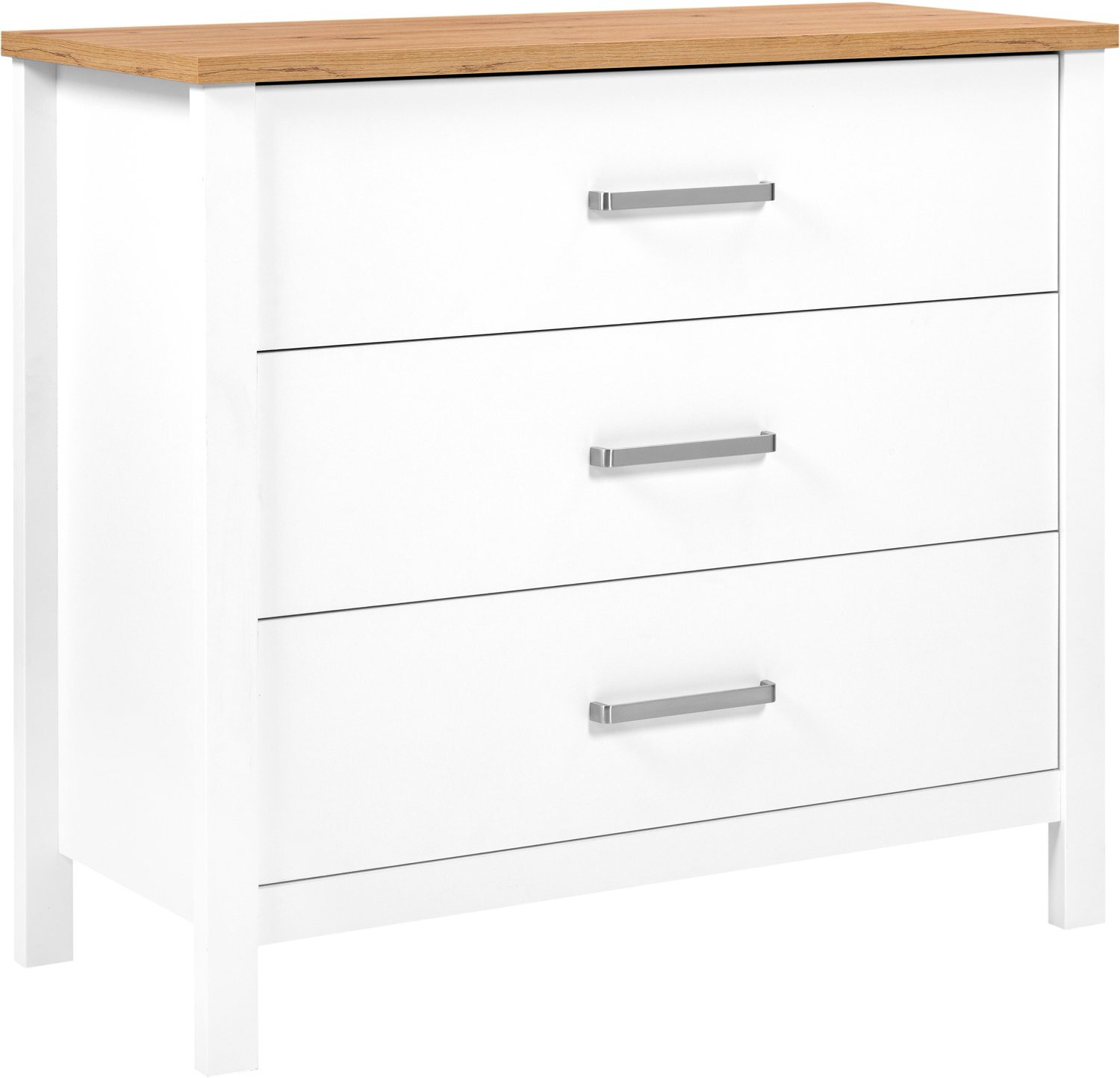 Inter Link SAS Ladekast Sicilia Wit/Eiken Look – 103 cm Breed – 3 Ruime Lades – Softclose – Aluminium Handgrepen