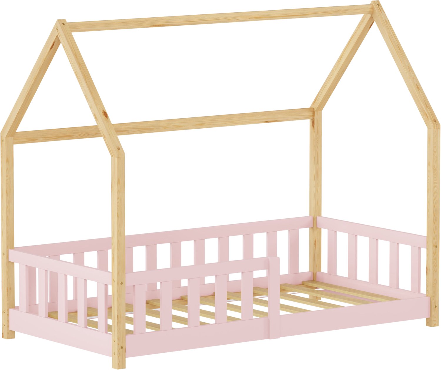 en.casa Kinderbed Hesel montessori bed met uitvalbeveiliging 80x160 cm roze en naturel [en.casa]