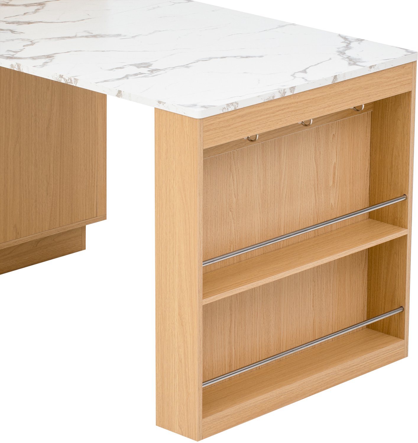 MUVANO Keukeneiland op wielen met uitschuifbare eettafel - Ledverlichting en stopcontacten - MDF - 94 cm hoog - Keuken en eetkamer - Naturel