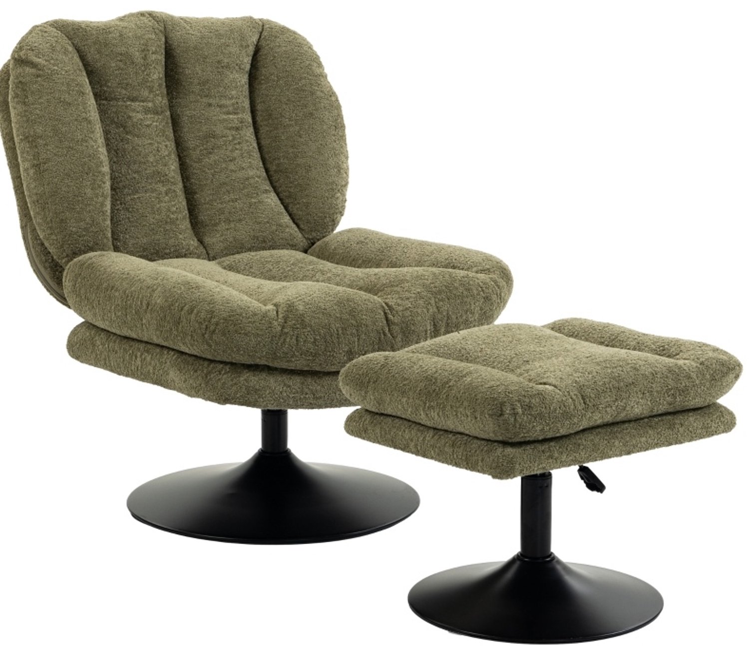 DESMIU Fauteuil 92 x 72 x 90 cm - 360 Graden Draaibaar met Verstelbare Voetenbank - Voor Woonkamer en Slaapkamer - Fluweel - Groen