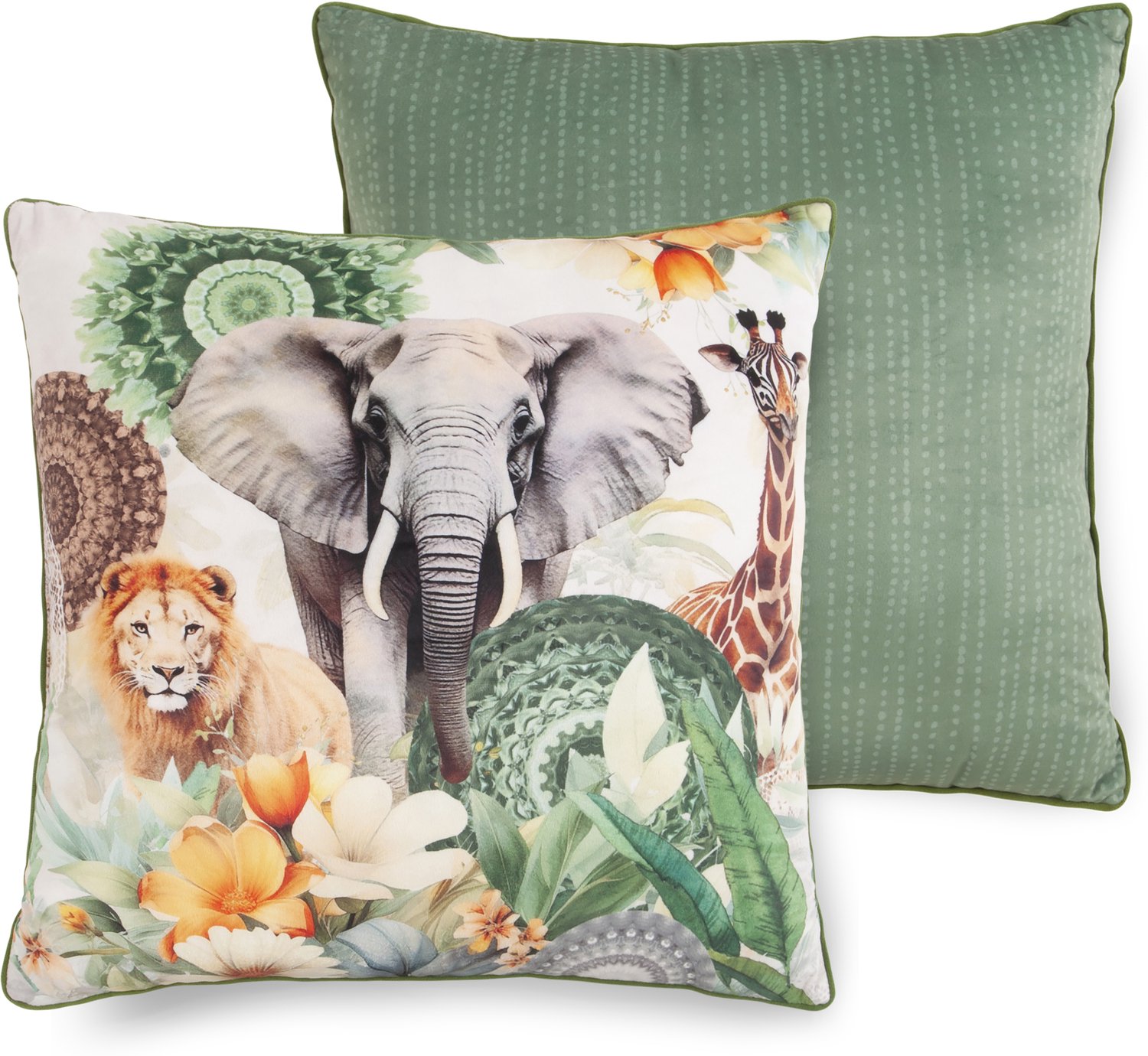 Hip sierkussen mandalas, bloemen & safari dieren - 48x48 cm - Groen - 100% Polyester velours Green