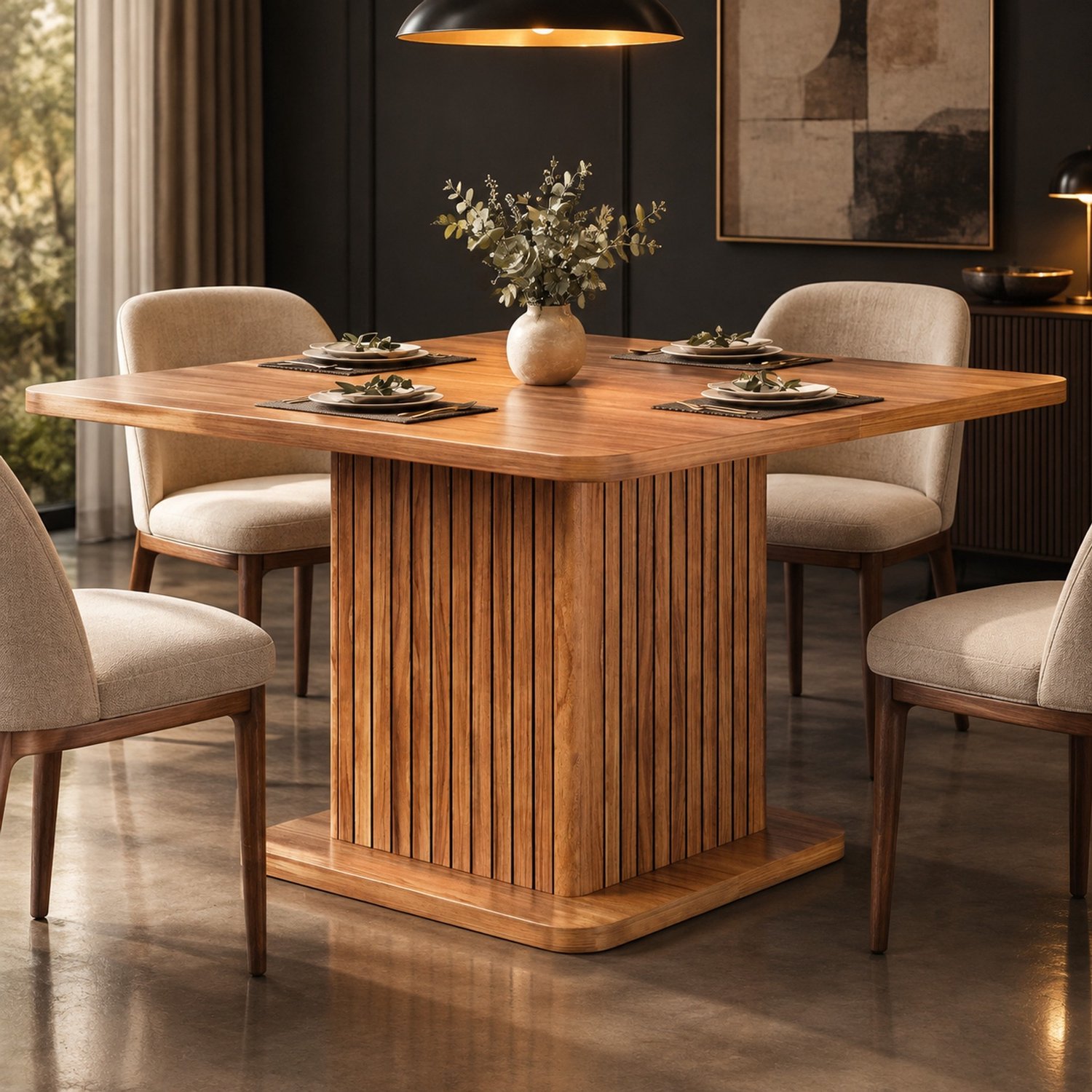 HAUSS SPOLE Eettafel - Vierkant Met Gesloten Opbergruimte En Twee Legplanken - Voor Keuken En Eethoek - MDF En Metaal - 80x80x76 Cm - Donkerbruin Donkerbruin, houtlook