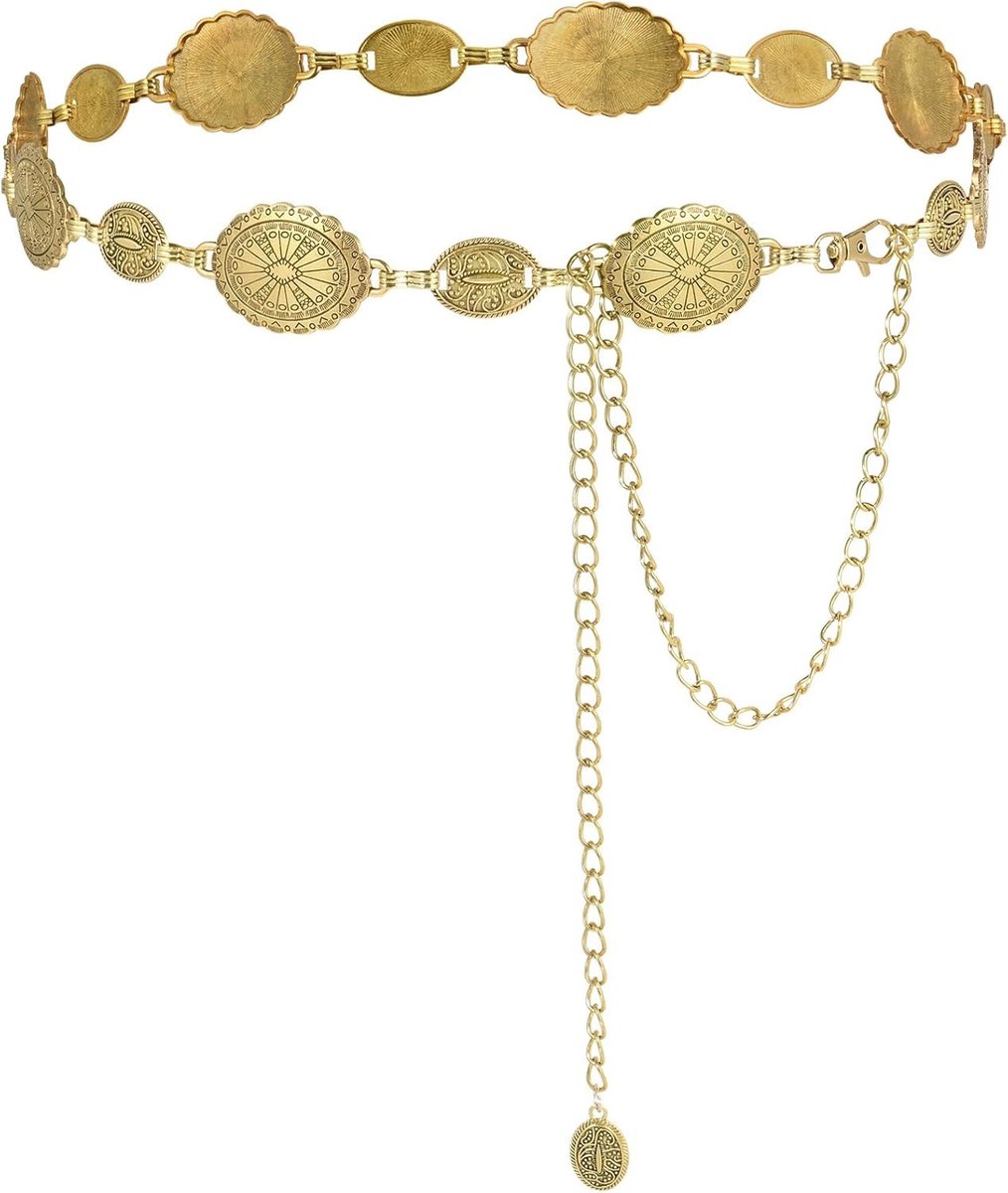 Verstelbare metalen tailleketting in western cowboystijl, perfect voor jurken en jeans, trendy damesriem van metaal.