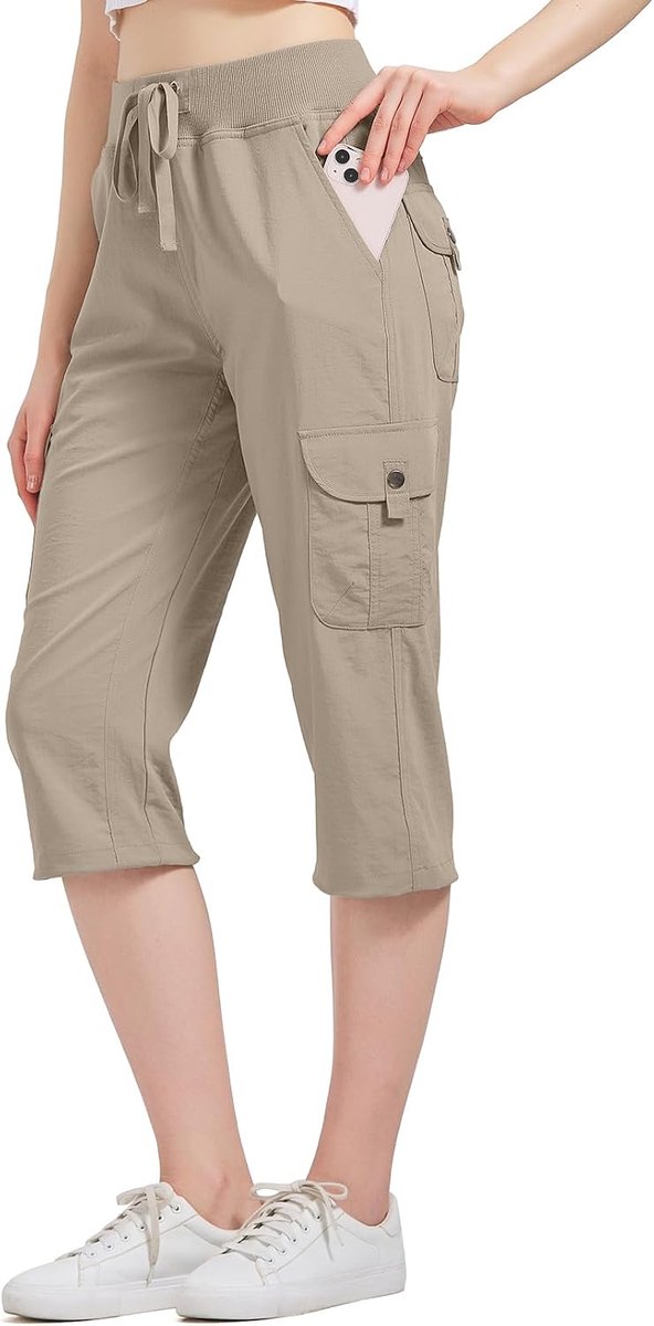 Zomerbroek voor dames, 3/4-broek, zomerbroek, joggingbroek, outdoor, sportbroek voor reizen, wandelen, met 6 zakken