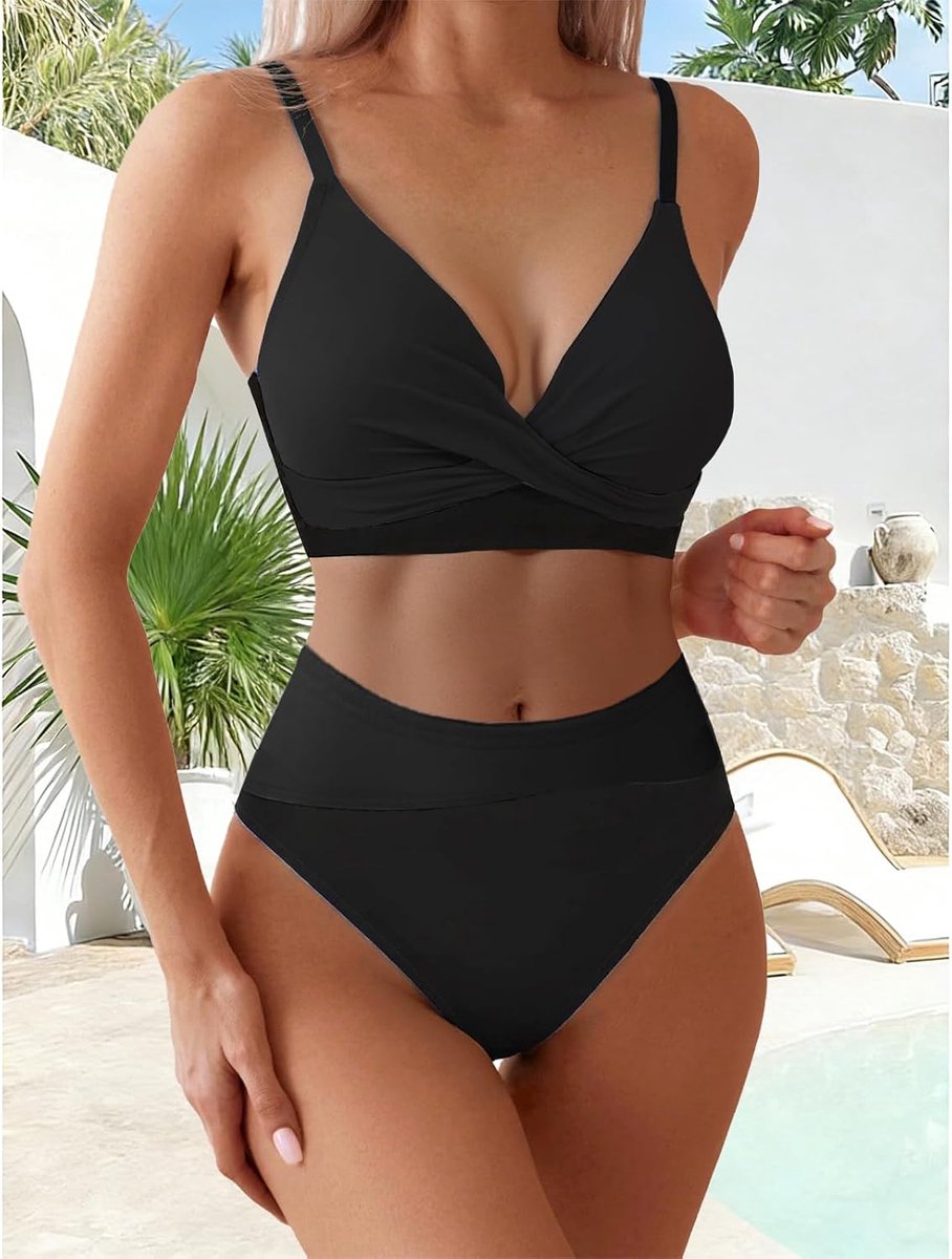 Badpak voor dames Bikiniset | V-hals, gekruiste bikini, badmode, buikcontrole
