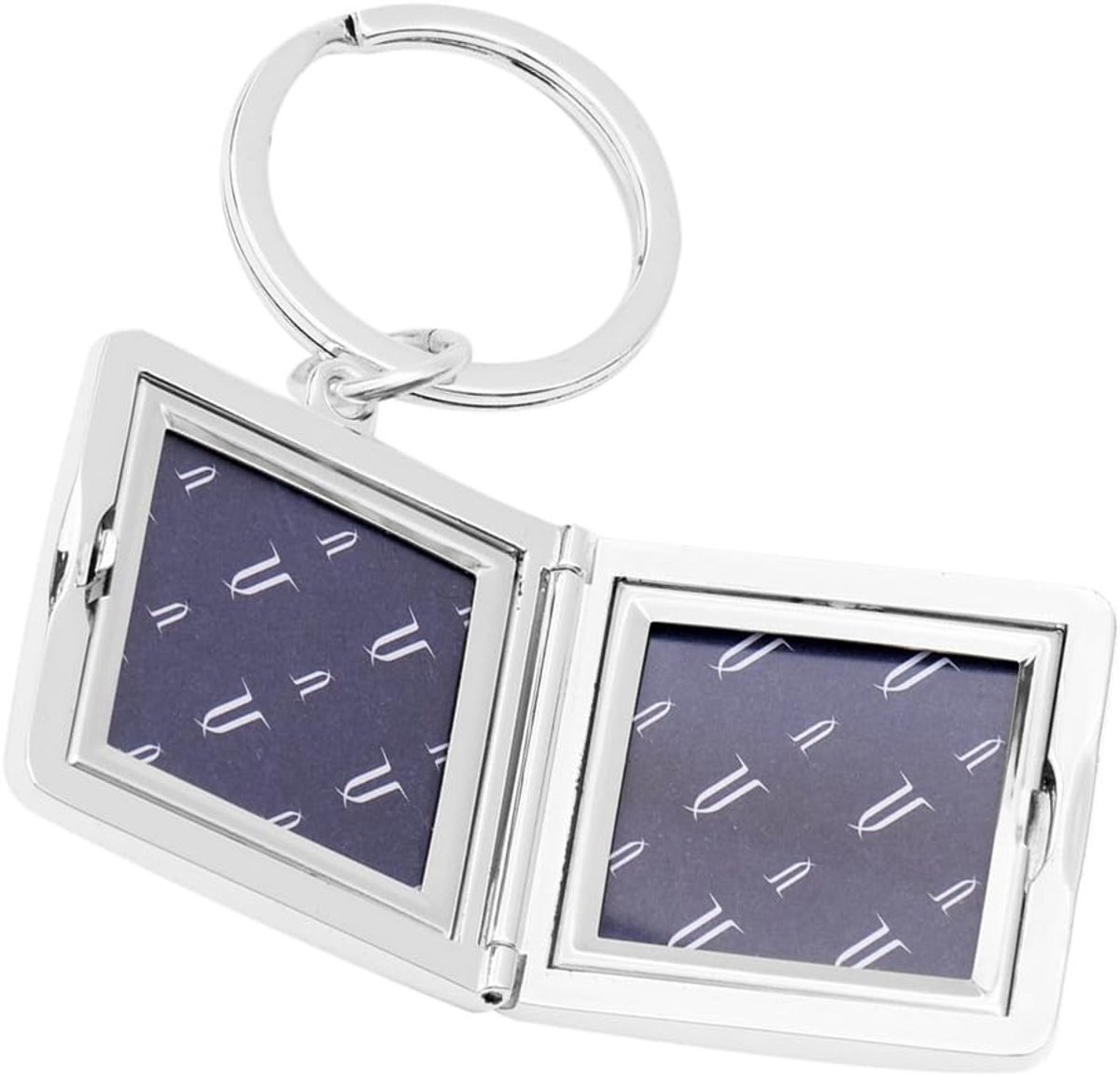 Verzilverd medaillon sleutelhanger fotomedaillon met individuele tekstgravure op de voor- en achterkant (gravure 15 tekens)