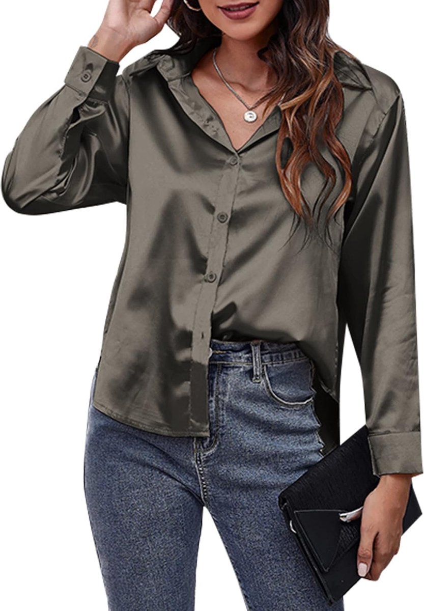 Blouses Botton Down Werk Top Zijde Zoals Shirts voor Dames Kantoor Tops