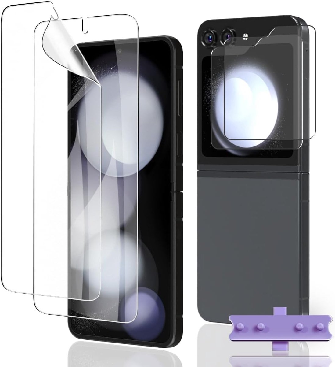 Displaybeschermfolie voor Samsung Galaxy Z Flip 5, 2 stuks zachte HD TPU-folie en 2 stuks gehard glas camera, anti-kras luchtbelvrije beschermer voor Galaxy Z Flip 5