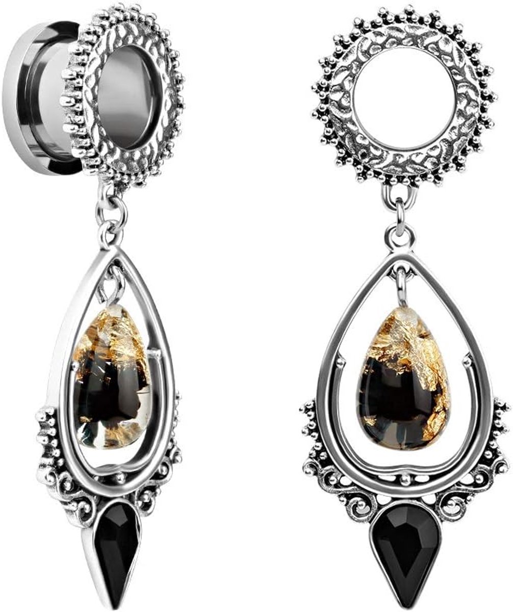 1 paar waterdruppels vintage hangers roestvrij staal oordopjes tunnel meetinstrument wig piercings.