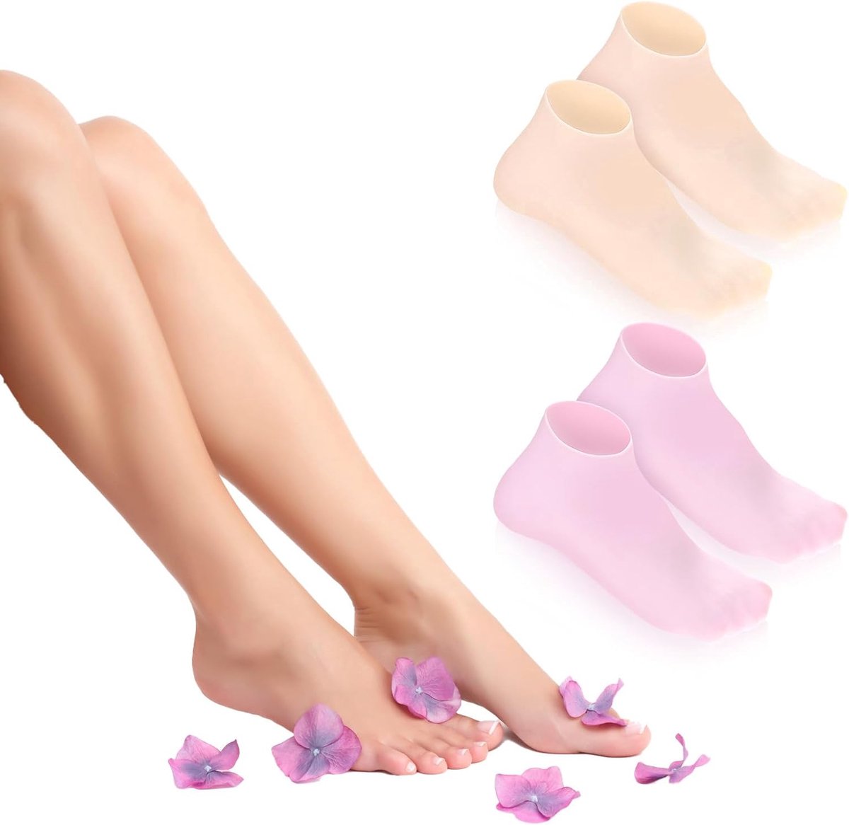 2 paar siliconen sokken voor pedicure siliconen sokken dames siliconen sokken voeten elastische siliconen sokken voetpeeling voor droge vrouwen scheuren voetverzorging (roze, beige)
