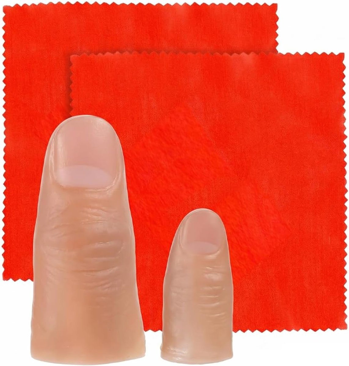 2 magische duimaccessoires, 2 rode oefendoekjes, geschikt voor iedereen, voor magische artikelen party (1 groot, 1 klein) (rood)