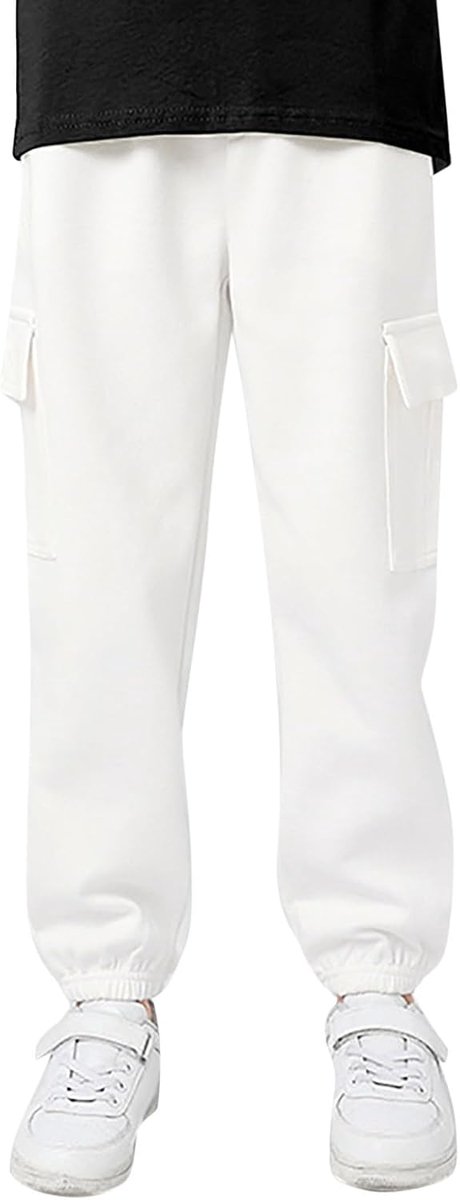 Cargobroek voor meisjes, pastelroze, katoen, elastische tailleband, meerdere zakken, school, vrije tijd, zacht, schattig, kinderkleding, mode, chic, A123