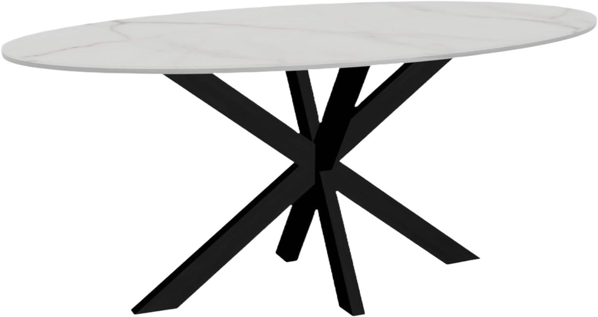 Eettafel ovaal 180cm Figo marmerlook wit ovale tafel steen