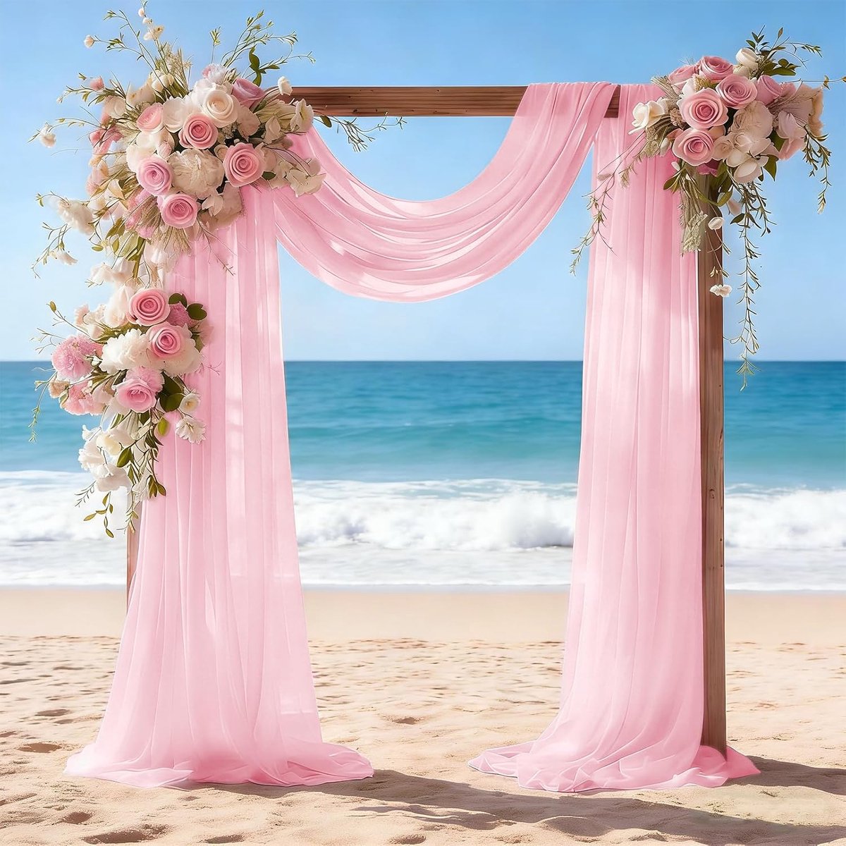 Panelen, 70 cm x 610 cm, roze transparant chiffongordijn voor bruiloftsboog, ceremonie, podium, plafond en achtergronddecoratie
