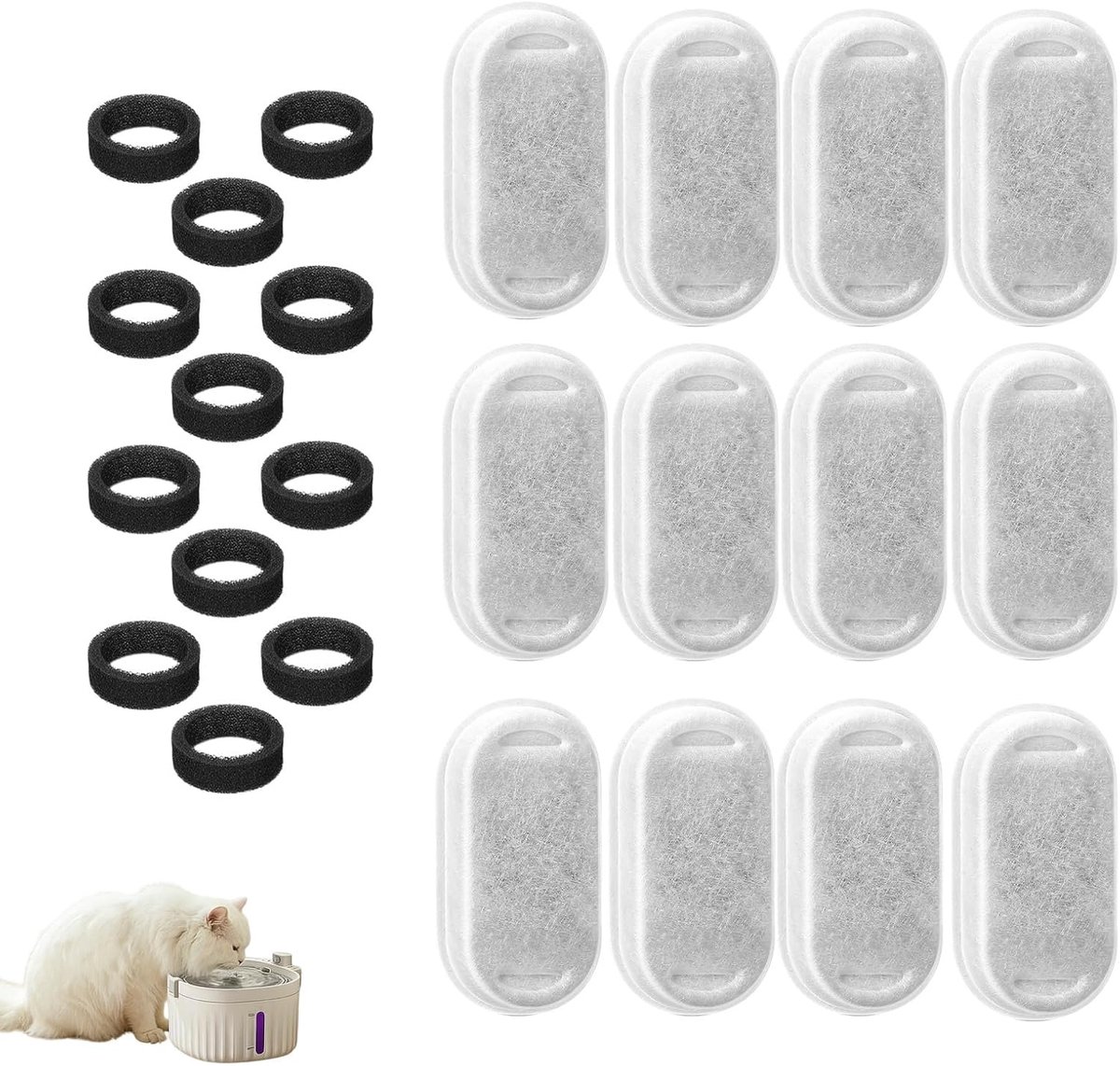 Waterfonteinfilter voor katten, 12 reservefilters en 12 sponzen, compatibel met het model Apuk APFSS-3201 – accessoires voor kattenhydratatie