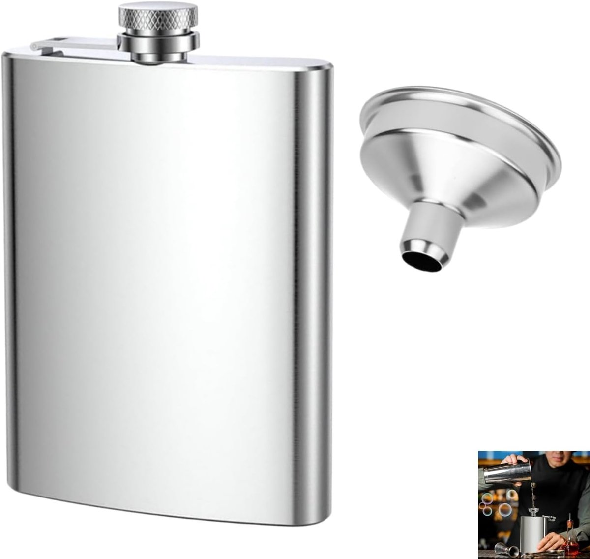 Heupfles van roestvrij staal, 340 ml, met trechter, whiskyfles, voor reizen, kamperen, wandelen, grillen en feesten, luchtdicht, met schroefdop