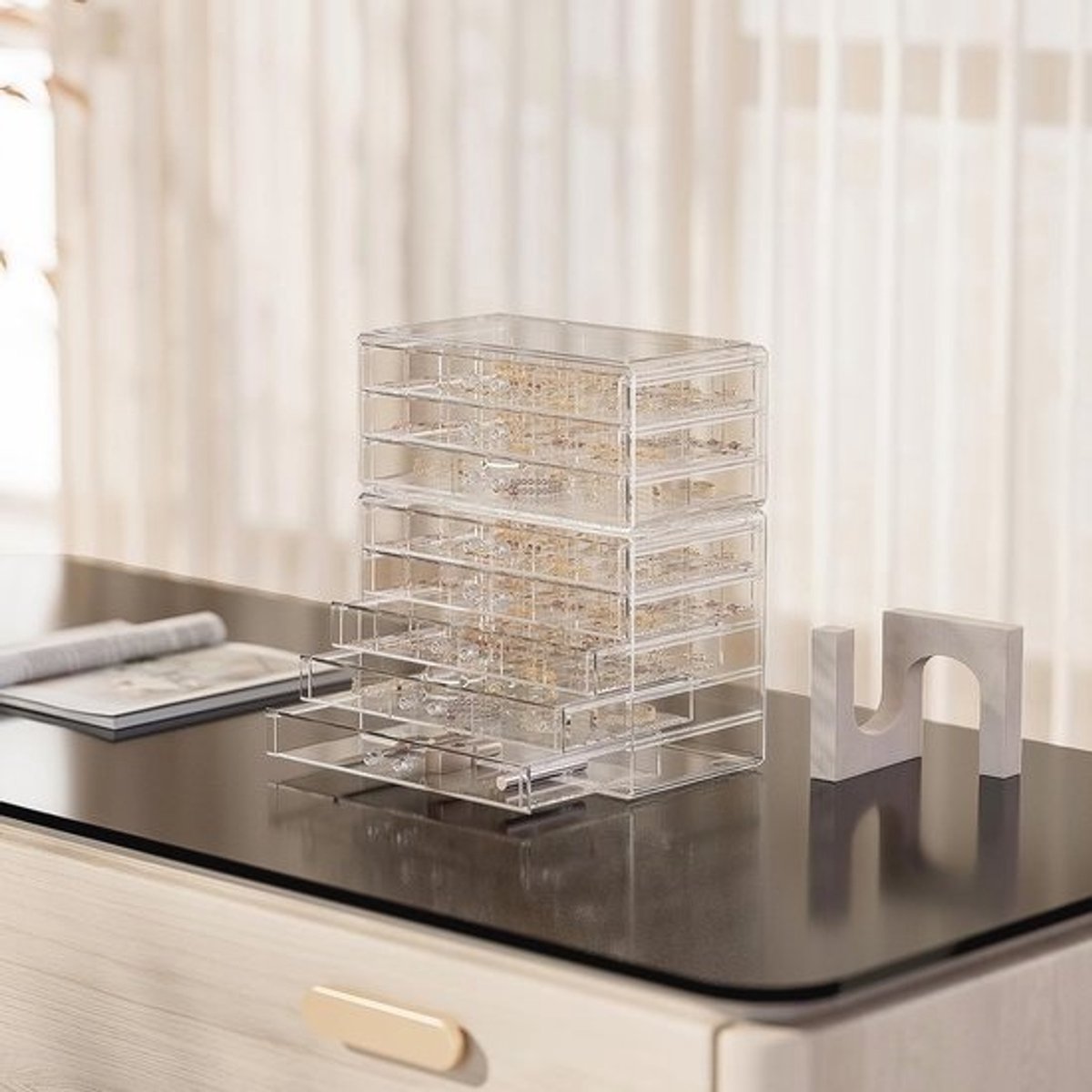 Acryl sieradenorganizer met laden - Transparante stapelbare houder voor oorbellen, ringen en meer