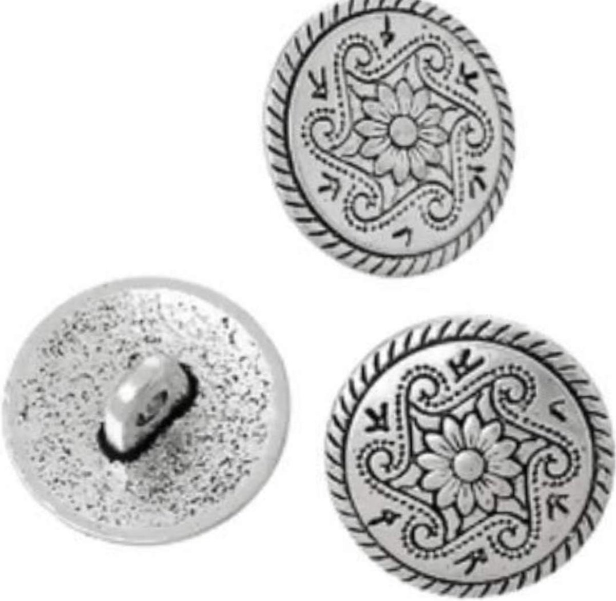 Knopen oogknoppen 20 stuks met bloemenpatroon antiek zilver Ø ca. 15 mm