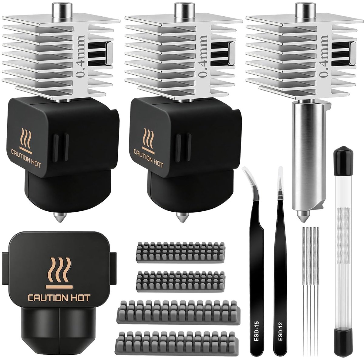 Mini/A1 Hotend printkop, hot end kit, extruder, hoge temperatuur, 0,4 mm, gehard stalen mondstuk, vervanging met siliconen afdekking, sok, reinigingsnaald, pincet enz