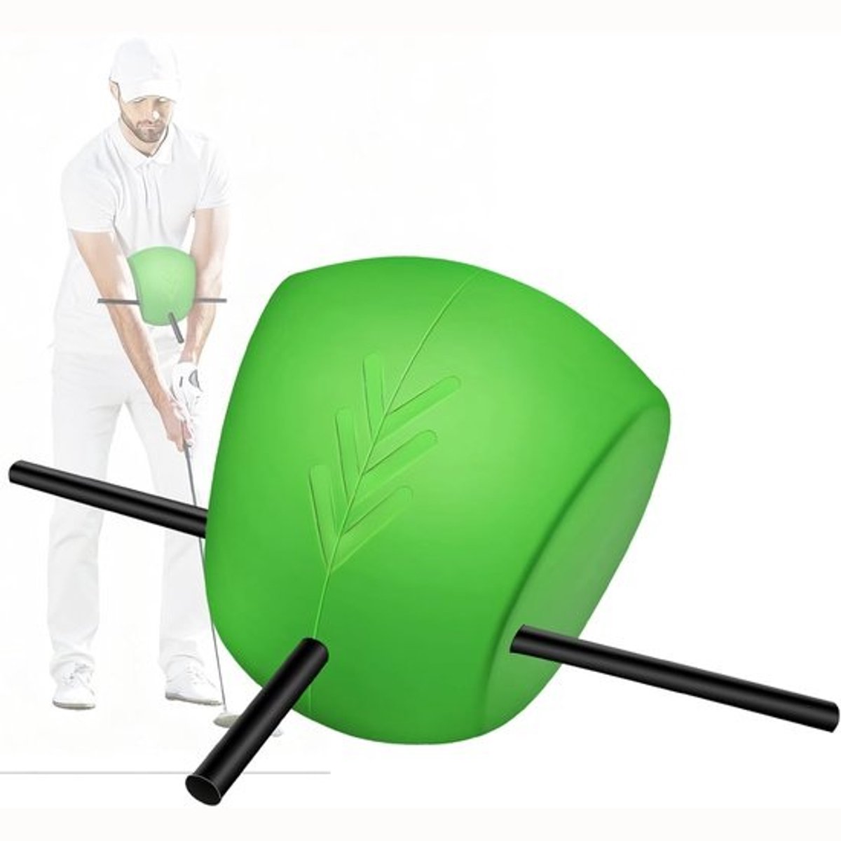 Golfswingtrainingshulp - Golftrainingsbal - Voor het trainen van het juiste vliegemechanisme - Unieke uitlijningsstaafkop - 37 x 16.5 x 19 cm - Groen