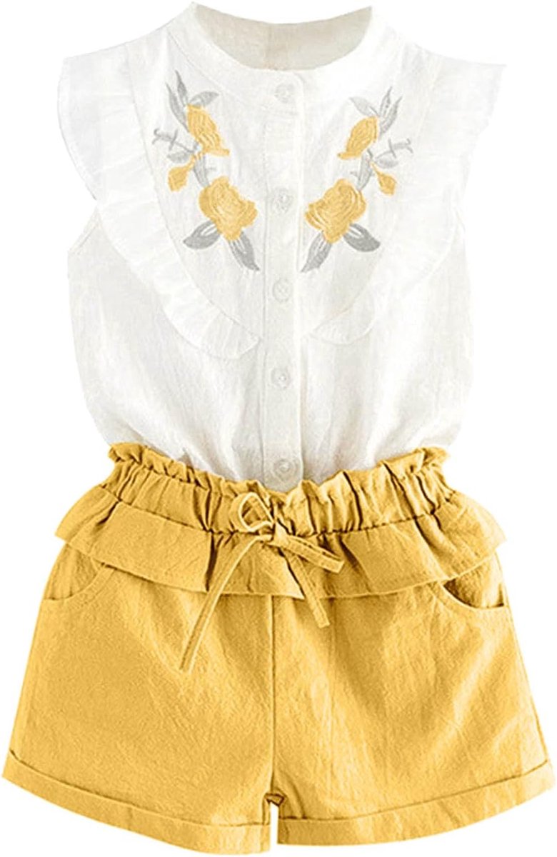 Kinderen peuters met ruches solide shorts tops + veters T-shirt set meisjes jongens outfits en set