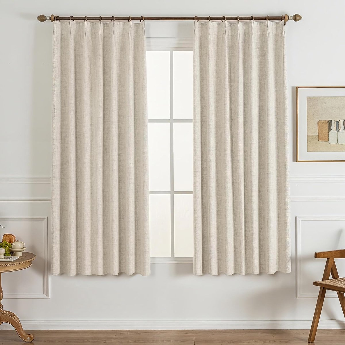 Gordijnen met plooiband, ondoorzichtig, thermogordijn voor slaapkamer, woonkamer, raam, plissé, linnenlook, verduisteringsgordijnen, set van 2, 182 cm lang, 101 cm breed