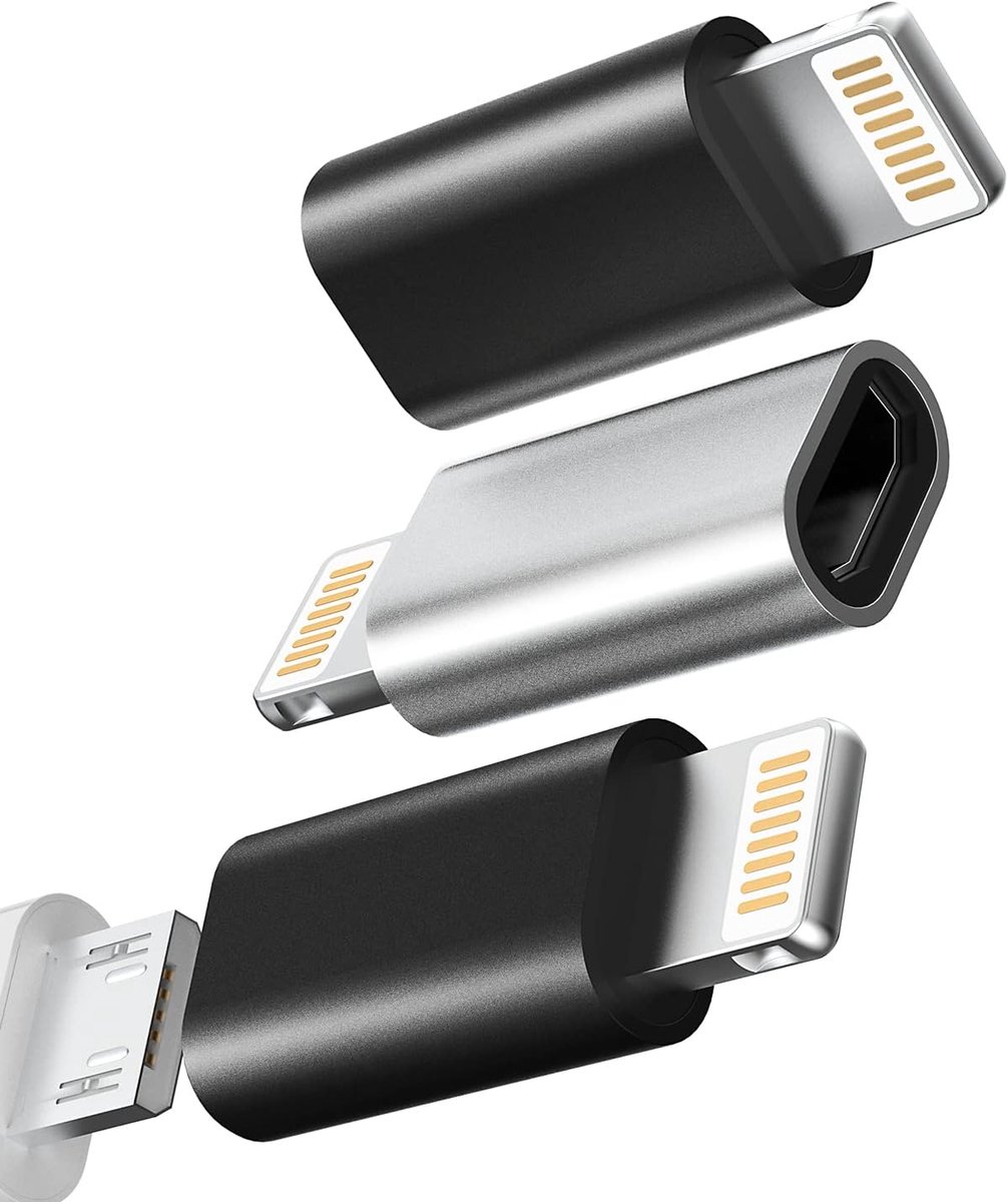 USB Vrouwelijk naar Lightning Mannelijke Oplaadadapter (3 stuks) Android Oplader Poort Kabel Connector Compatibel met Apple Iphone 14 13 12 11 Pro Max 6 7 8 Plus X Xr Ipad Air Data Sync