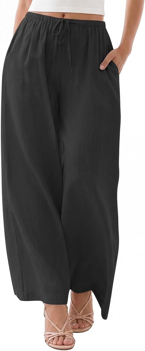 Zomer, wijde broek, elastisch, casual, hoge taille, met verstelbaar trekkoord en zakken