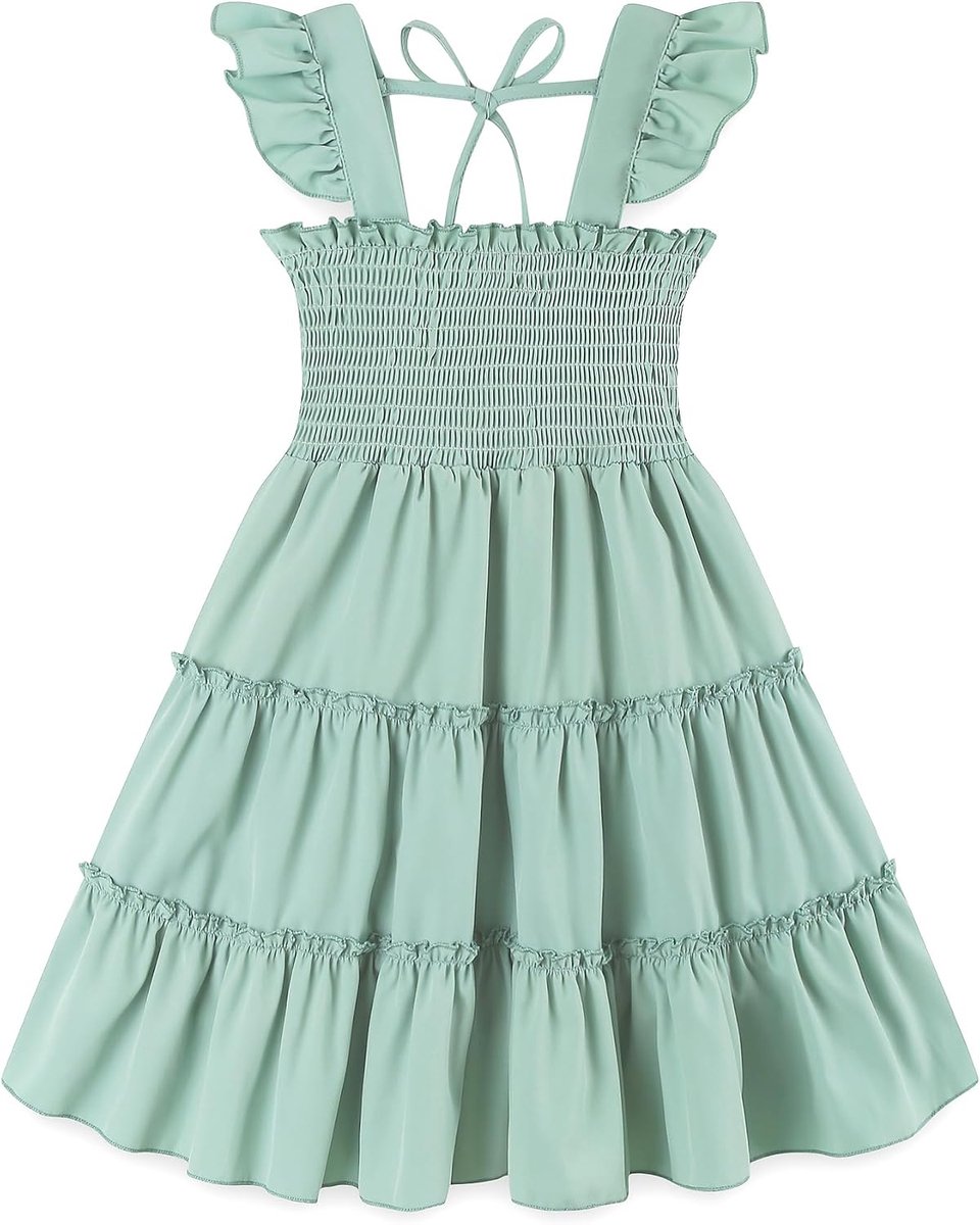 Zomerjurk voor babymeisjes, mouwloos, A-lijn, midi-jurk, prinses, meisjes, casual, schoudervrij, met ruches, 18-24 maanden, 2-6 jaar
