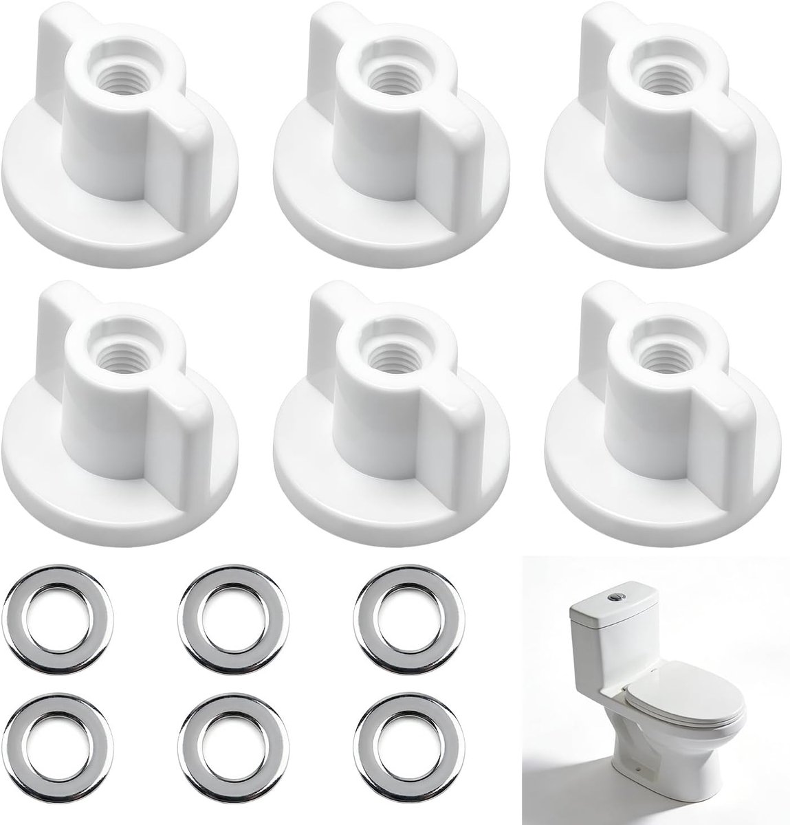 6 x achtermoeren voor wc-bril bevestiging, universele wc-bevestigingsset tegen wiebelen, reserveonderdelen voor toiletdeksel, robuuste kunststof moeren voor bevestiging van toiletbril, wit