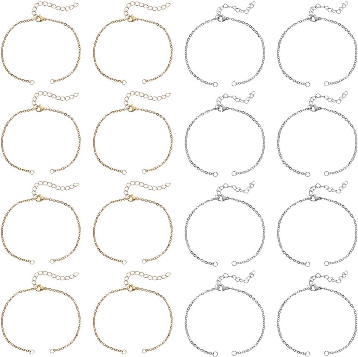 Kettingen 304 roestvrij staal kabelkettingen armbandproductie met karabijnsluitingen en verlengketting
