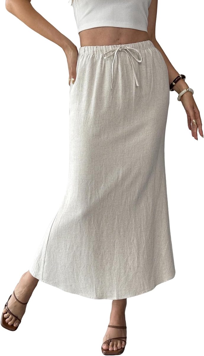 Rokken terug spleet hoge elastische taille casual jurk lange flare rokken